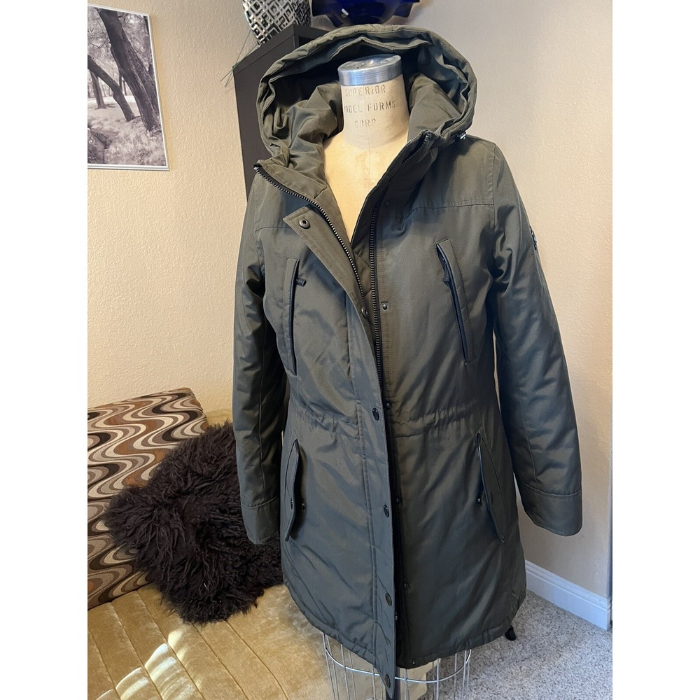 MICHAEL MICHAEL KORS Hooded Puffer Coat Parka Women's Sz S Green %100 Real Fur